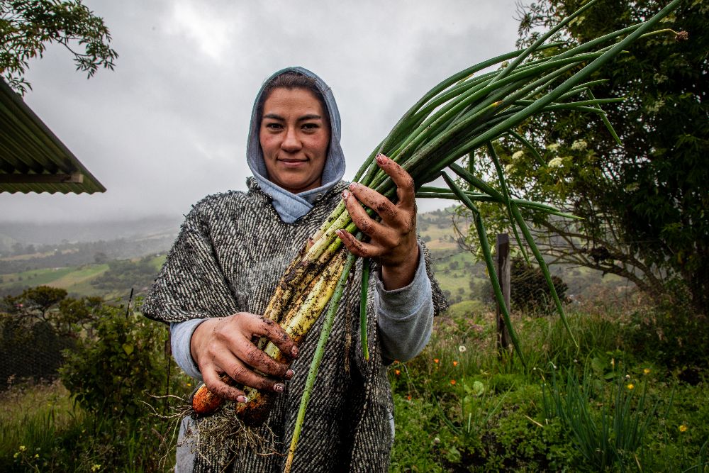 Imagen relacionada con productora rural que presenta su cosecha