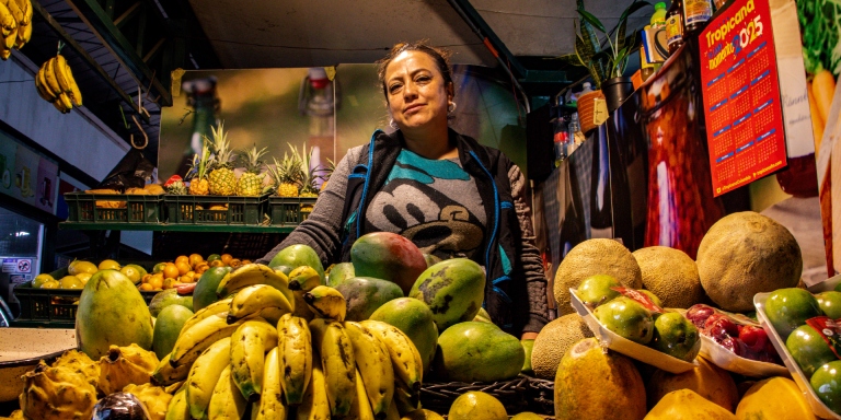 Imagen de una mujer productora rural en su puesto de trabajo