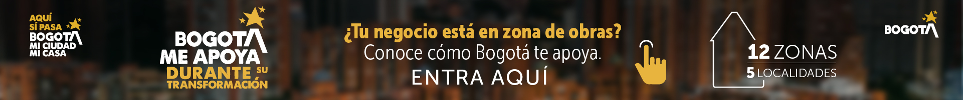 Banner que enlaza a información sobre apoyos económicos para comercios impactados por las obras de infraestructura en Bogotá