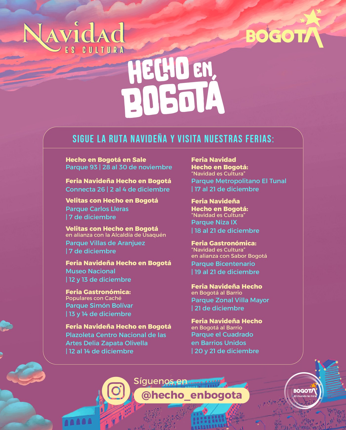 Infografía del calendario de eventos de la ruta navideña de Hecho en Bogotá
